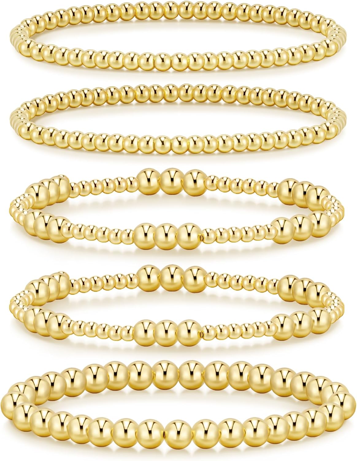 Manufacturer  adoyi Gold Bracelets for Women Waterproof, 14K Gold Plated Beaded Strand Bead Ball Bracelets stack Adjustable Jewelry Set for Gifts  bracelets