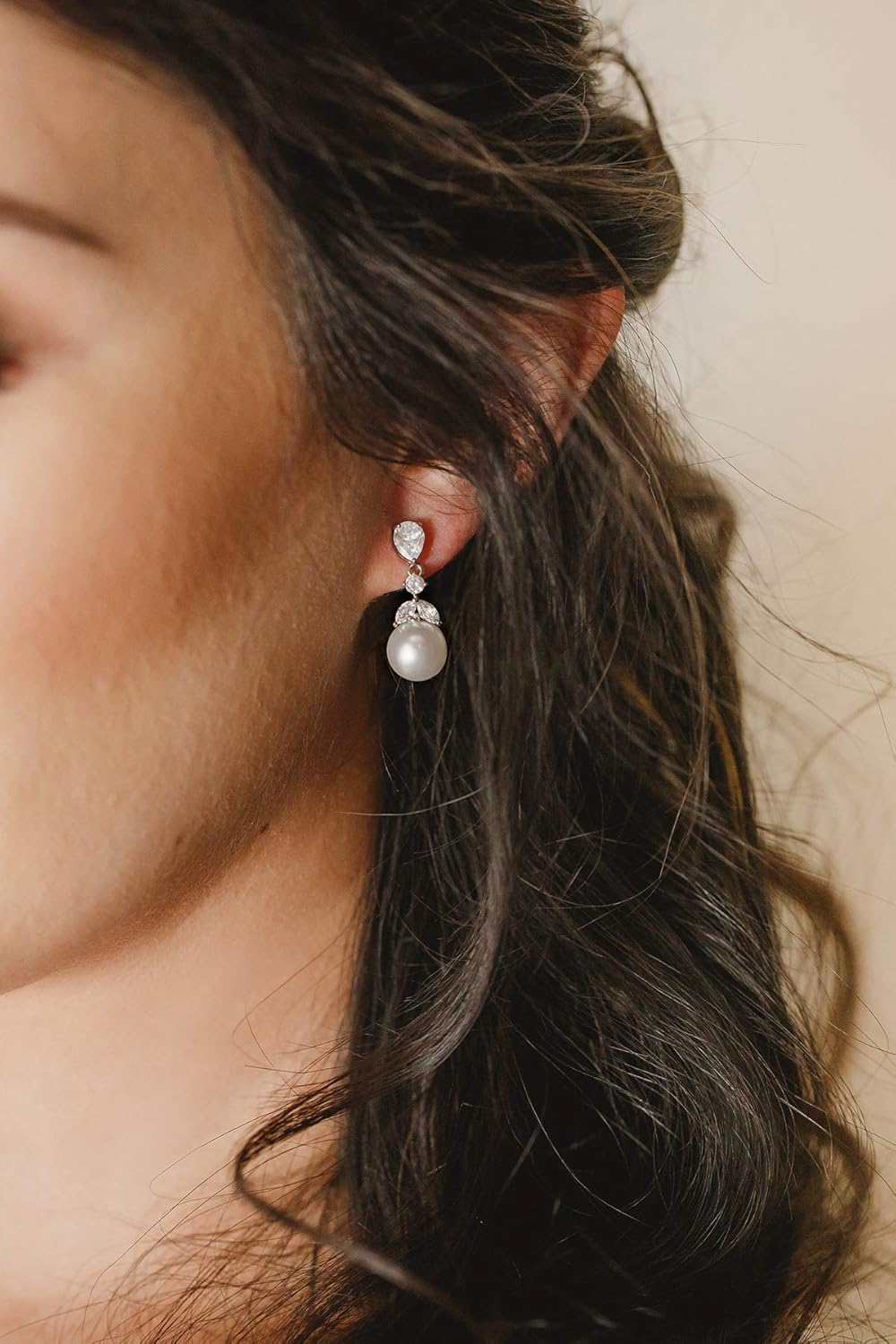 Manufacturer  SWEETV Cubic Zirconia Pearl Drop Wedding Earrings for Brides, Ivory Bridal Pearl Earrings for Bridesmaid Jewelry Gift  earring