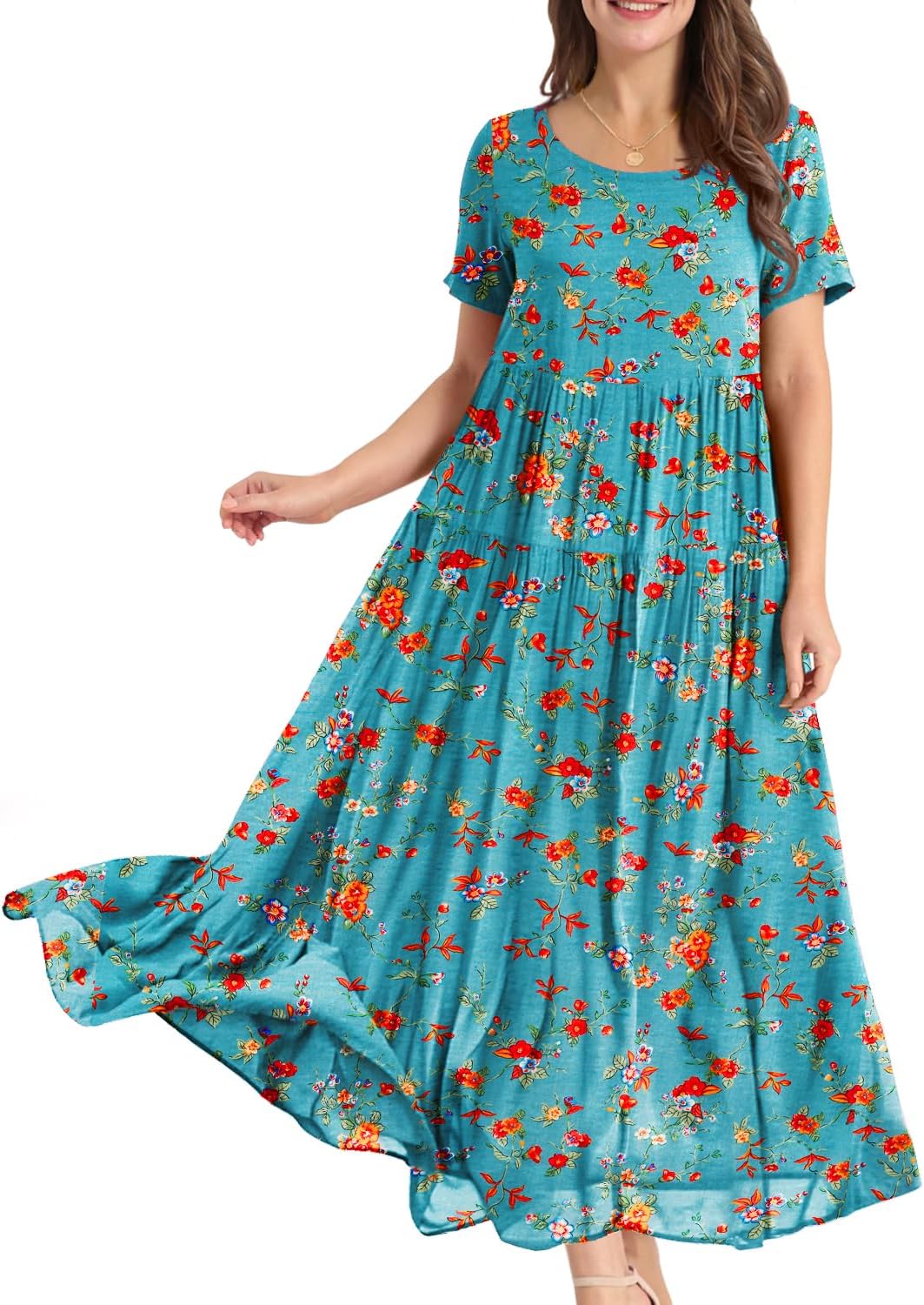 Manufacturer  YESNO Women Casual Loose Bohemian Floral Dress with Pockets Short Sleeve Long Maxi Summer Beach Swing Dress EJF dresses