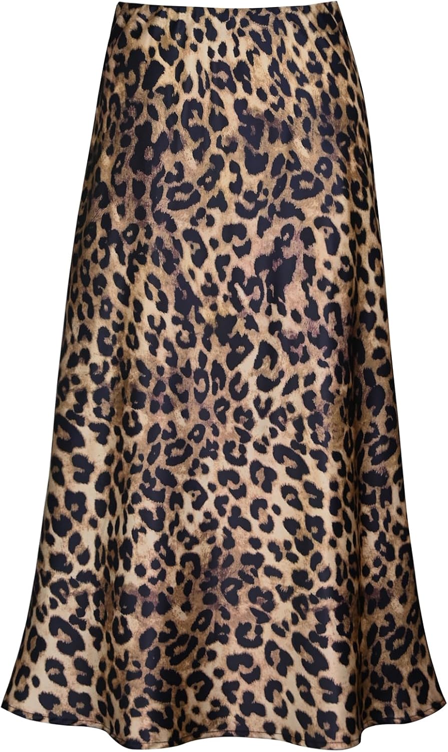 Manufacturer  Women's Satin High Waist Hidden Elasticized Waistband Flared Casual A Line Midi Skirts