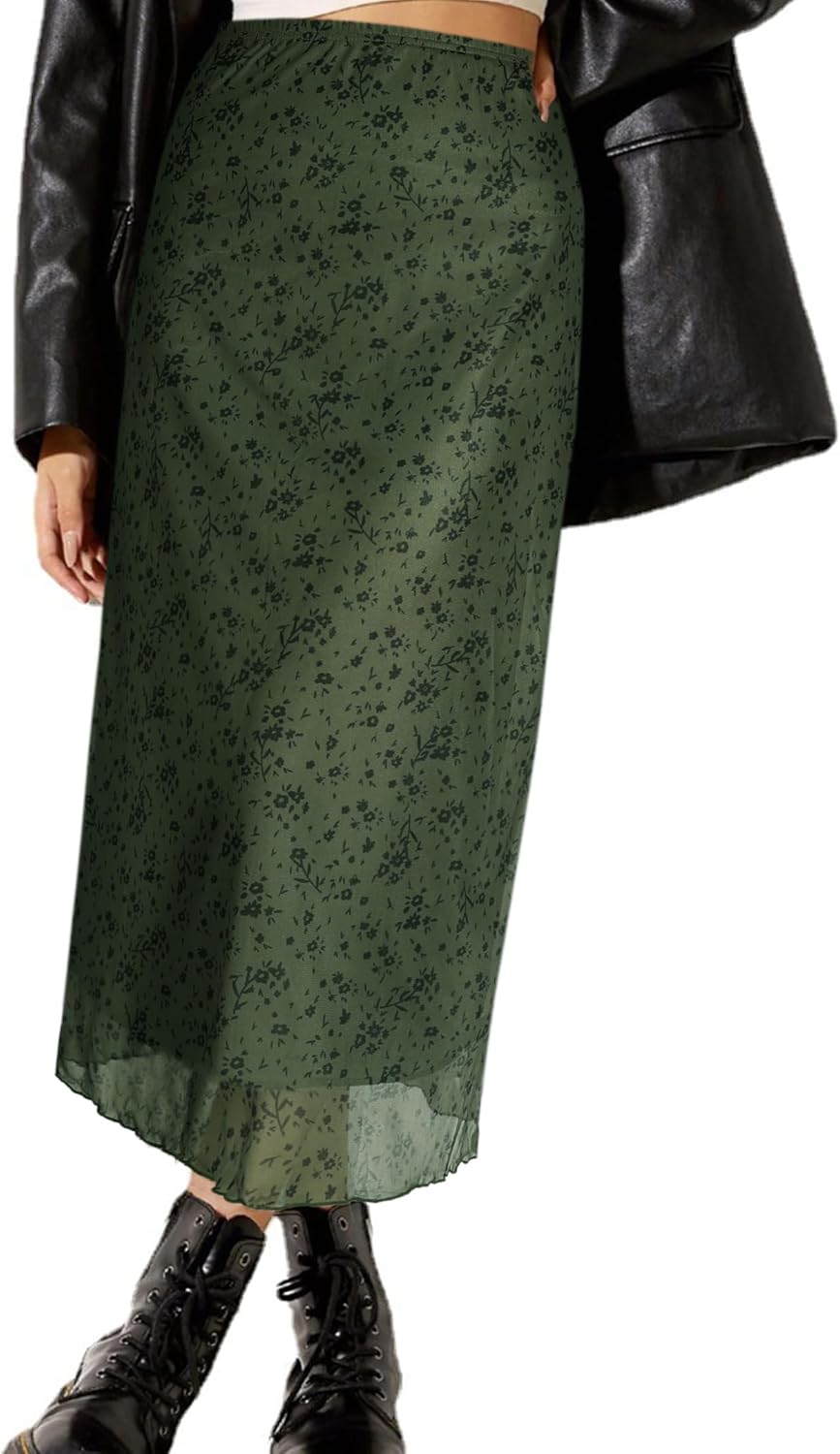 Manufacturer  Avanova Women Mesh Floral Boho High Waist Midi Skirt Lettuce Trim Summer A Line Skirts