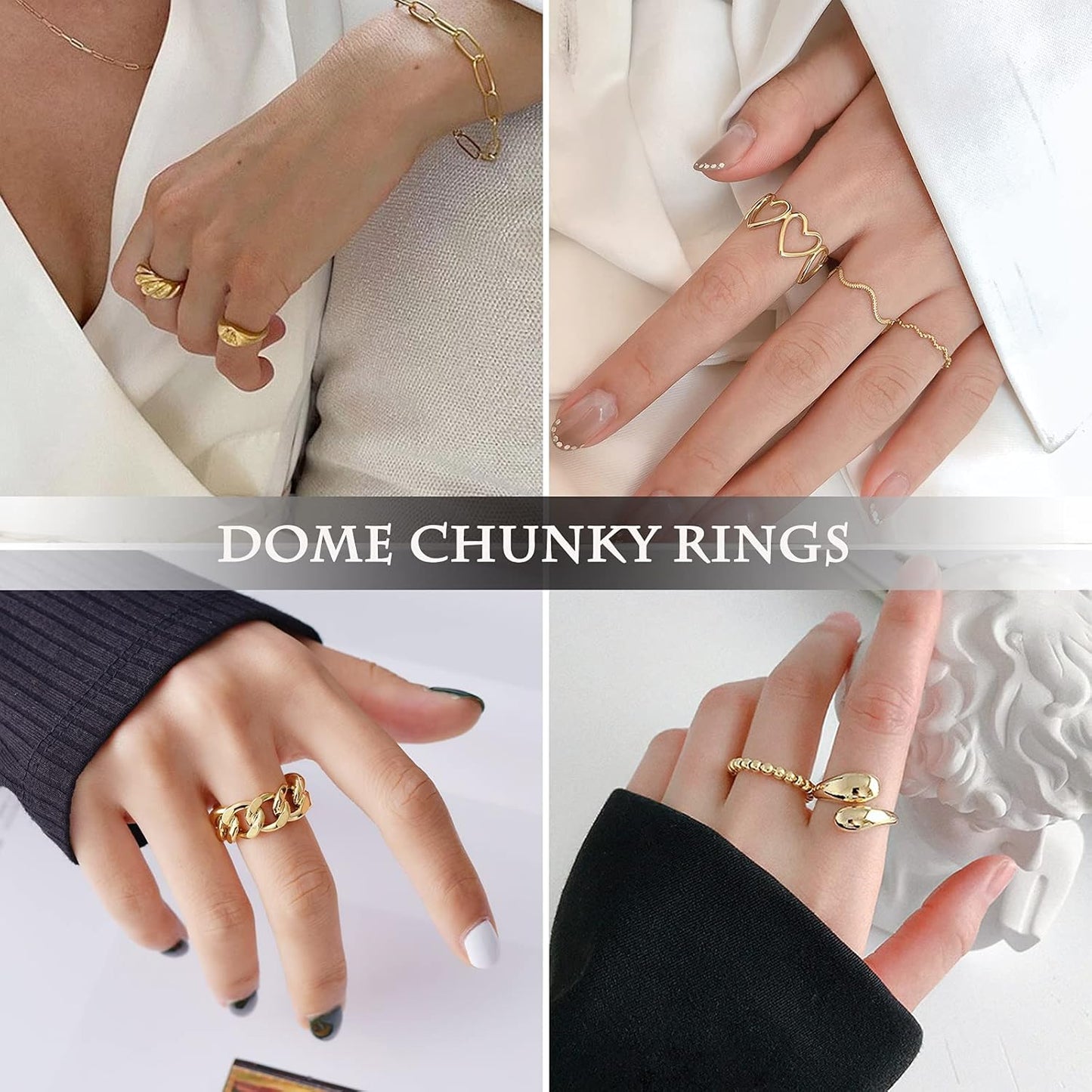 Manufacturer  10PCS Gold Dome Chunky Rings for Women 18K Gold Plated Braided Twisted Round Signet Rings Adjustable Open Ring Band Statement Jewelry Size 7-9   rings
