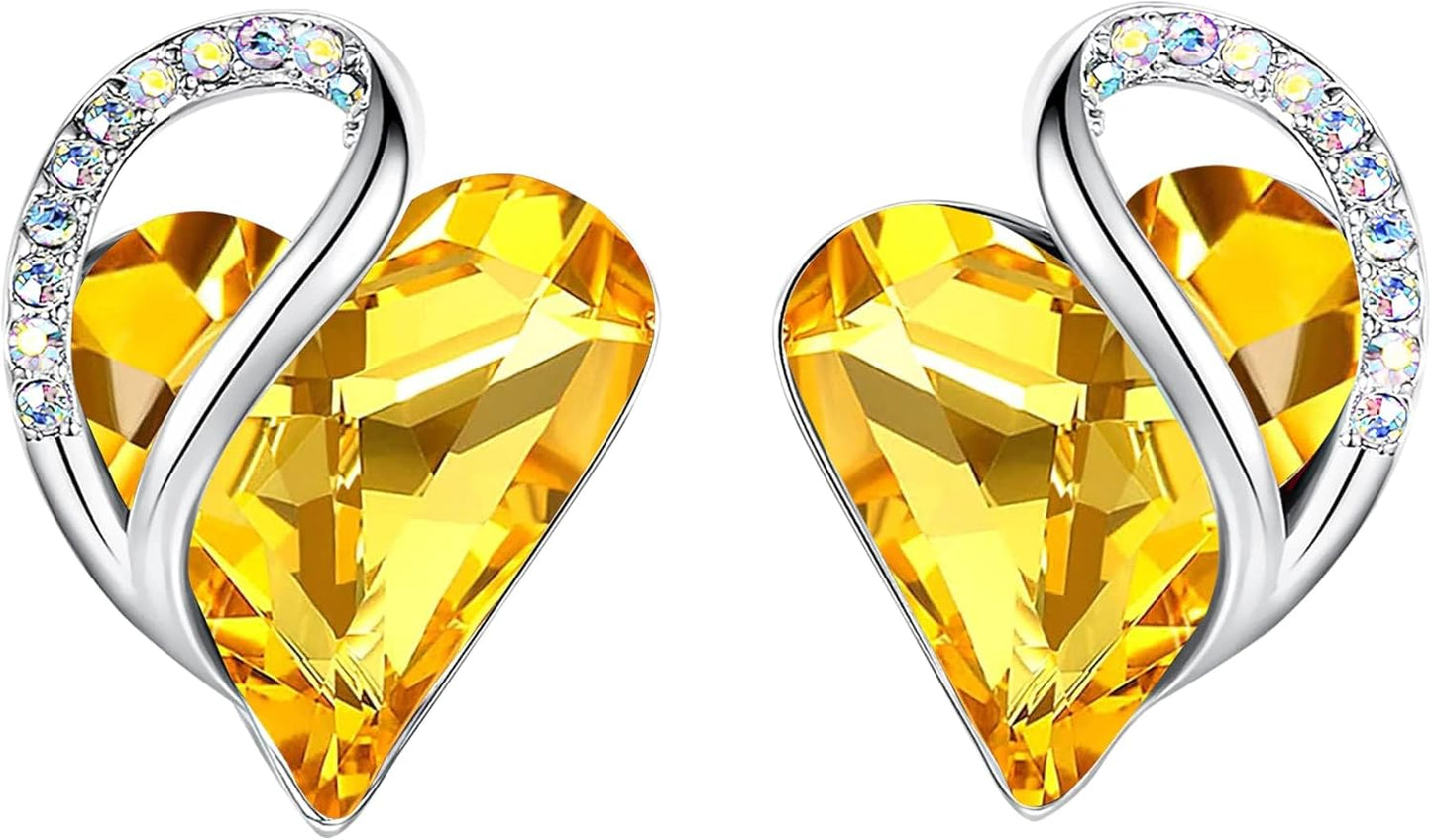 Manufacturer  Earrings for Women, Mothers Day Gift for Mom, Heart Birthstone Crystal Stud Earring, Silver Plated Birthday Jewelry  earring