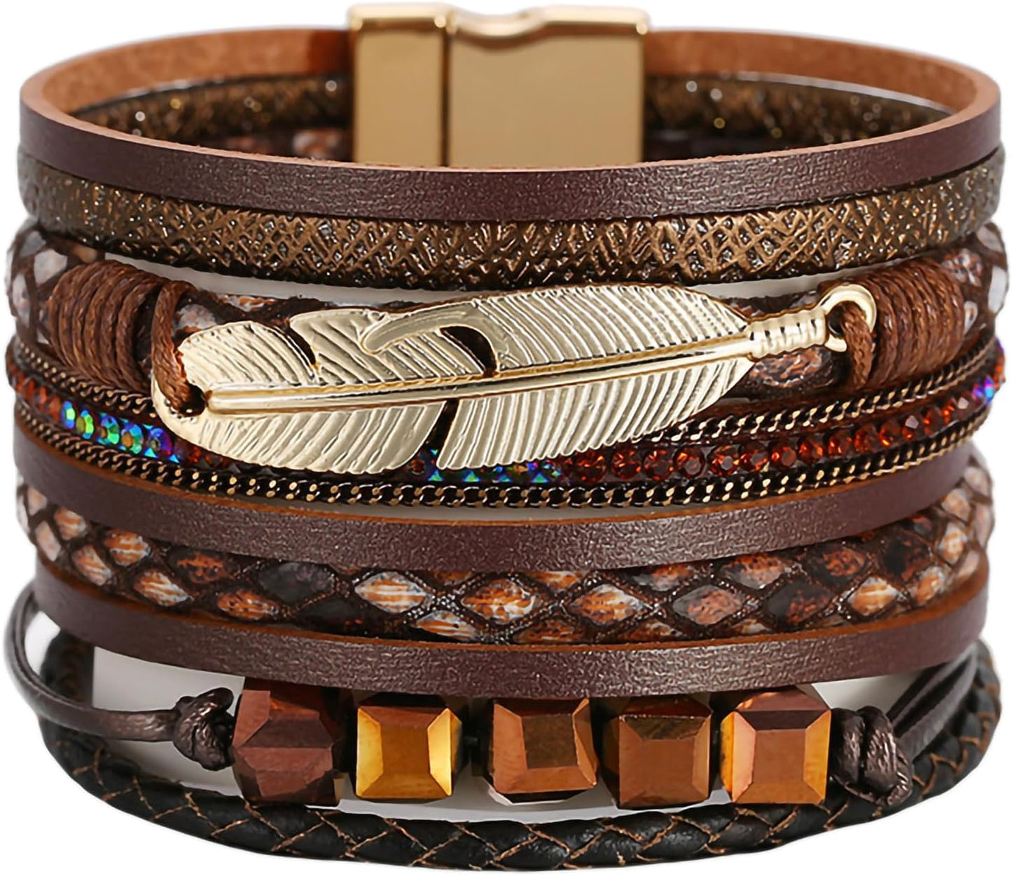 Manufacturer  Fesciory Leopard Bracelet for Women, Boho Leather Wrap Multi-Layer Pearl Crystal Bracelet Bangle Jewelry  bracelets