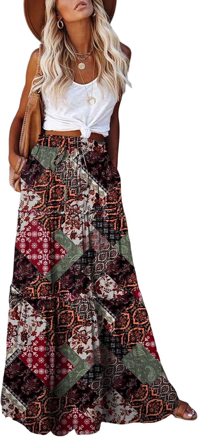 Manufacturer  EARKOHA Womens Casual High Waist Tie Paisley Print Long Maxi Skirt with Pockets skirts
