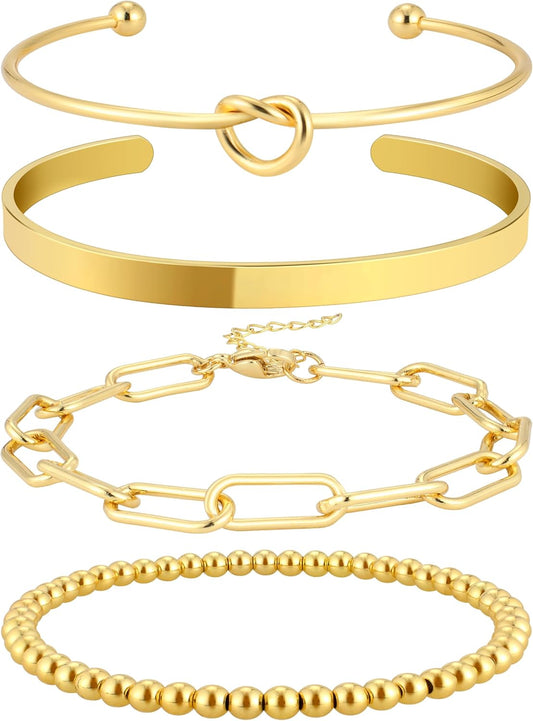 Manufacturer  Reoxvo 14K Gold Plated Bangle Cuff Bracelets for Women Non Tarnish Gold Bracelet Stack Jewelry Set for Women Trendy  bracelets