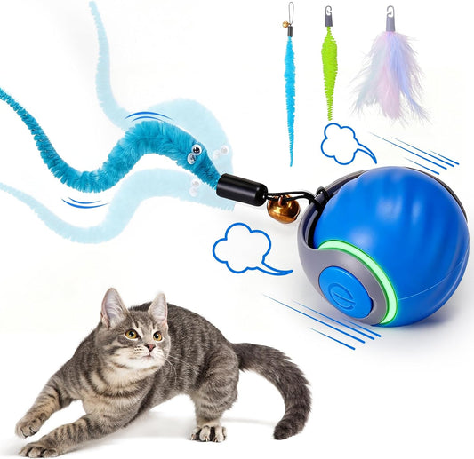 Manufacturer  BABORUI Interactive Cat Toy Ball - Automatic Interactive Cat Toys for Indoor Cats with 3 Tails, 2 Speeds Rechargeable Cat Enrichment Toys for Small/Medium/Large Cats to Keep Them Busy(Blue)    Cat toy