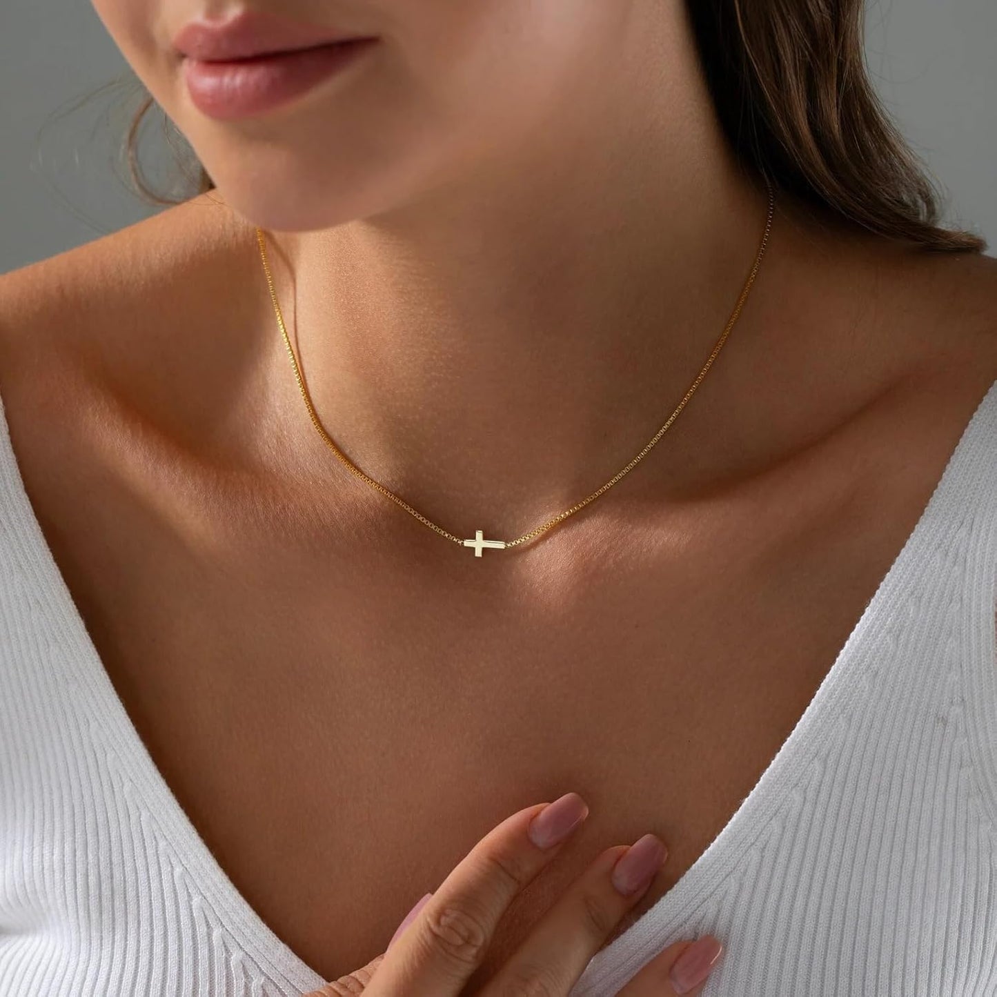 Manufacturer  Cross Necklace for Women 14K Gold Silver Plated Dainty Small Cross Pendant Choker Simple Trendy Cute Cross Charm Chain Necklace Easter Basket Stuffers Baptism Religious Faith Jewelry Gift  Necklace
