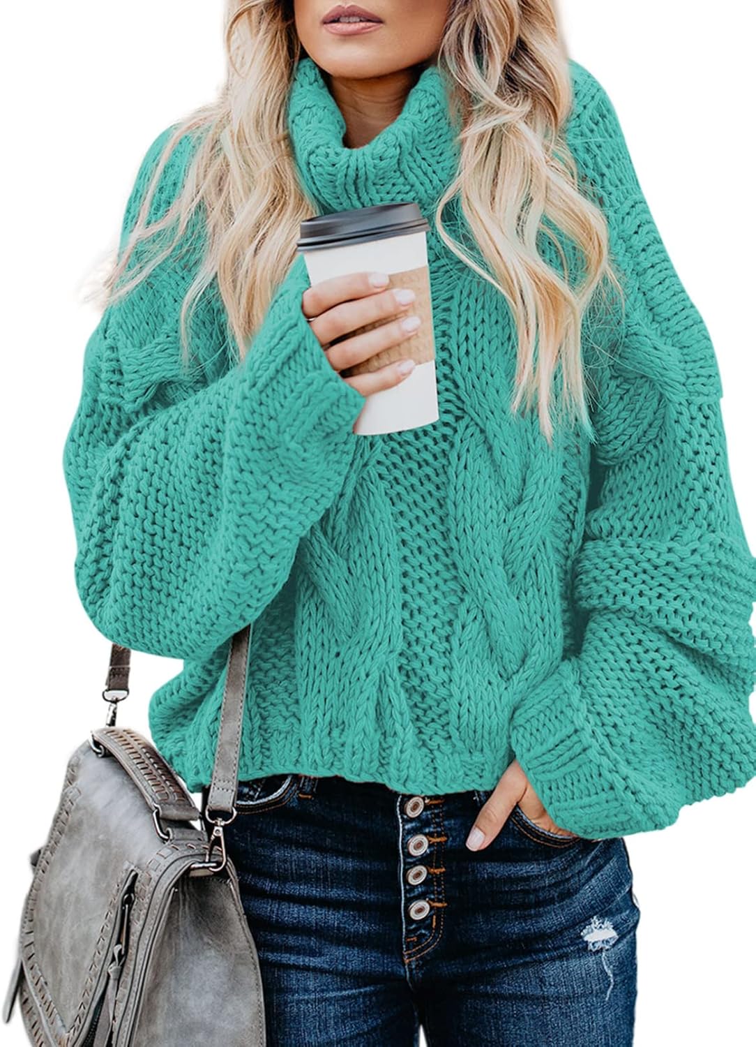 Manufacturer  Dokotoo Womens  Winter Fall Solid Turtleneck High Neck Balloon Long Sleeve Sweaters Pullover Outerwear   sweaters