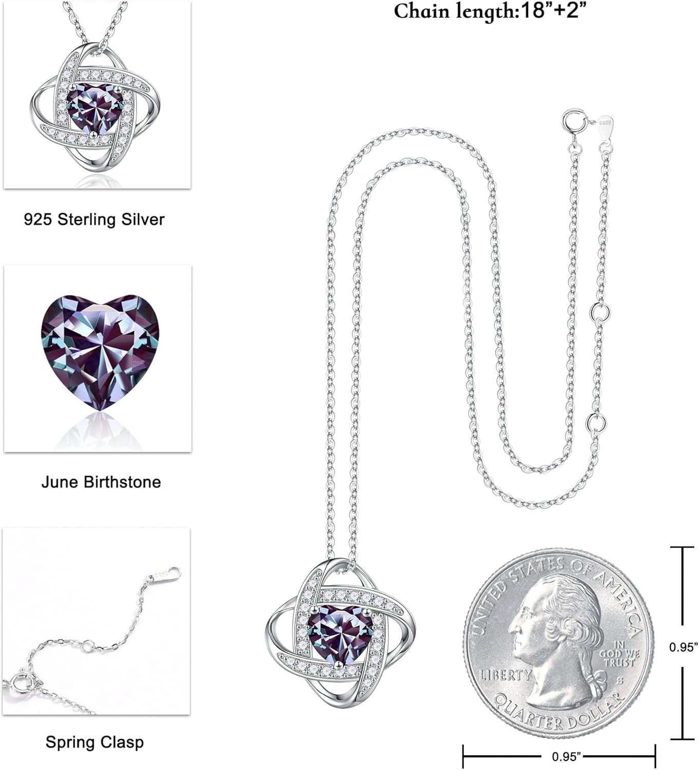 Manufacturer  Iefil 925 Sterling Silver Love Knot Birthstone Necklace, Natural or Created Gemstone, Anniversary Birthday Gifts for Women, Jewelry Gifts for Wife Mom Girlfriend  Necklace