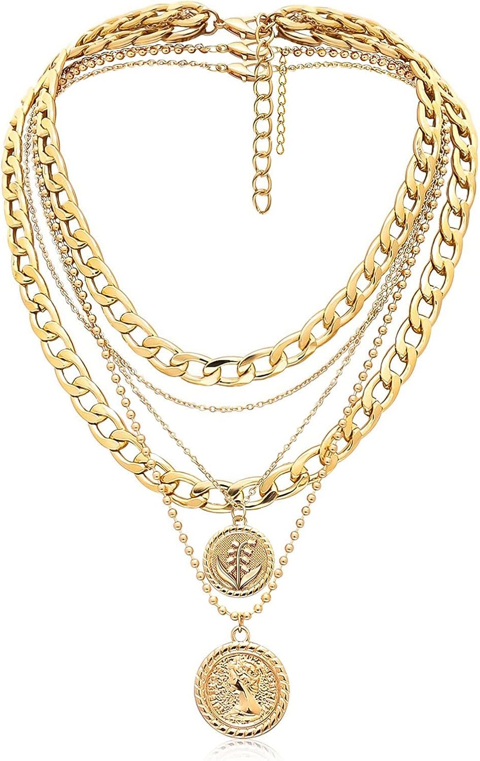 Manufacturer  MJartoria Gold Layered Necklaces for Women Trendy Retro Coin Pendant Necklace Dainty Chunky Chain Choker Necklaces for Jewelry Birthday Gifts  necklace
