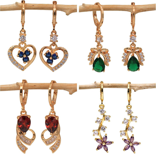 Manufacturer  18K Gold Plated, 4 Pairs Dangle Earrings Set for Women, Flower/Heart/Animal/Pearl Drop earrings, Hypoallergenic Cubic Zirconia Earrings, Lightweight, Party, gold earrings, Jewelry for Gifts, Fashion  earring