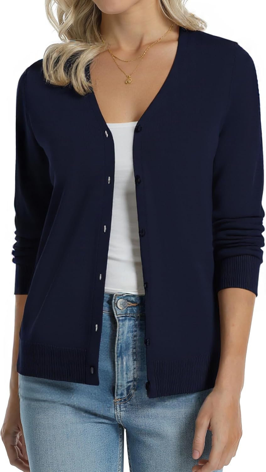 Manufacturer  QUALFORT Women's 100% Cotton Lightweight Cardigans Long Sleeve Knitted Button Down Sweater   sweaters