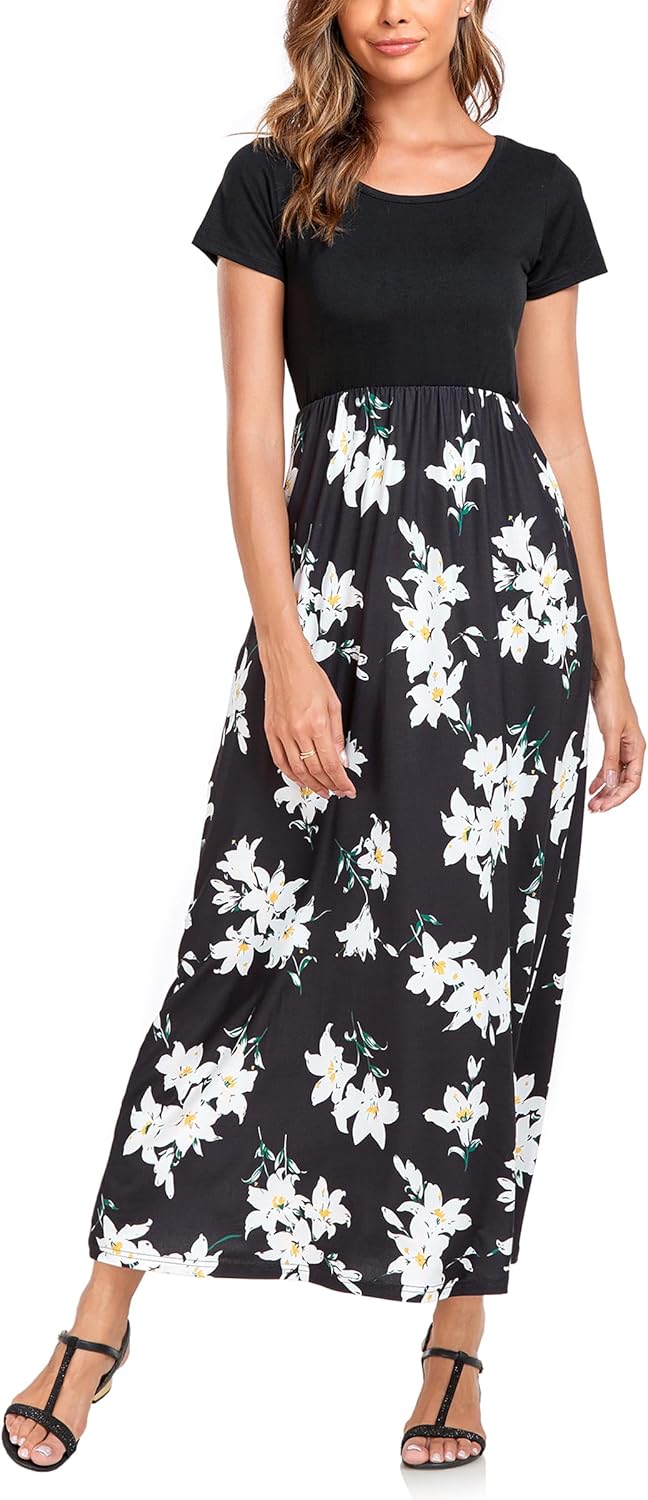 Manufacturer  Lacavocor Womens Short Sleeve Maxi Dresses Empire Waist Long Dress dresses