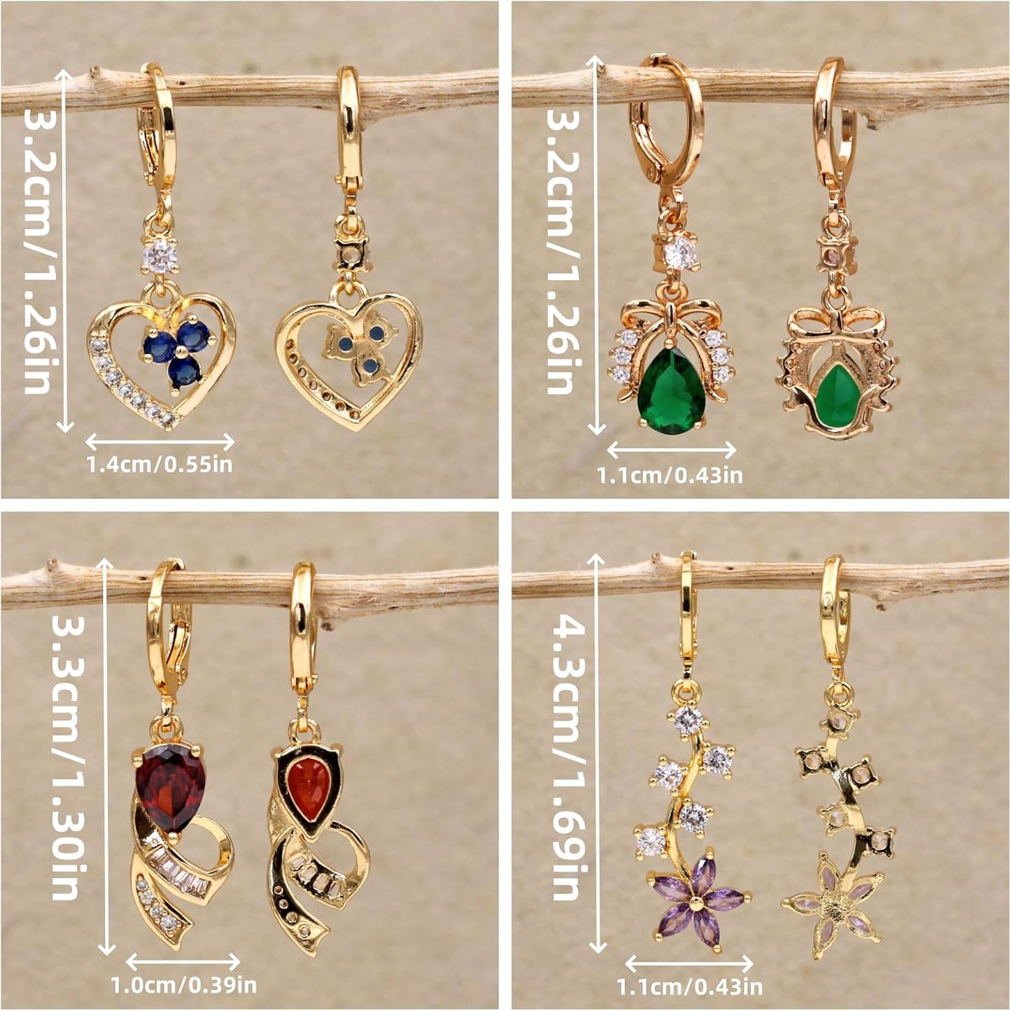 Manufacturer  18K Gold Plated, 4 Pairs Dangle Earrings Set for Women, Flower/Heart/Animal/Pearl Drop earrings, Hypoallergenic Cubic Zirconia Earrings, Lightweight, Party, gold earrings, Jewelry for Gifts, Fashion  earring