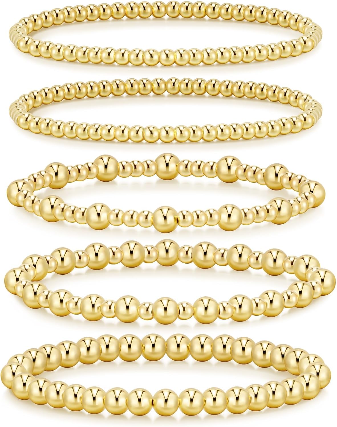 Manufacturer  adoyi Gold Bracelets for Women Waterproof, 14K Gold Plated Beaded Strand Bead Ball Bracelets stack Adjustable Jewelry Set for Gifts  bracelets