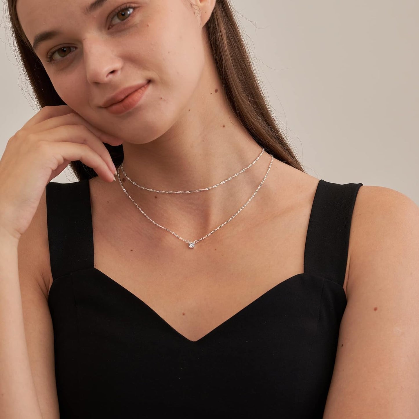 Manufacturer  Tewiky Diamond Necklaces for Women, Dainty S925 Sterling Silver/ 14K Gold Choker Necklace Simple Silver CZ Jewelry Necklaces for Women Trendy Gifts  necklace