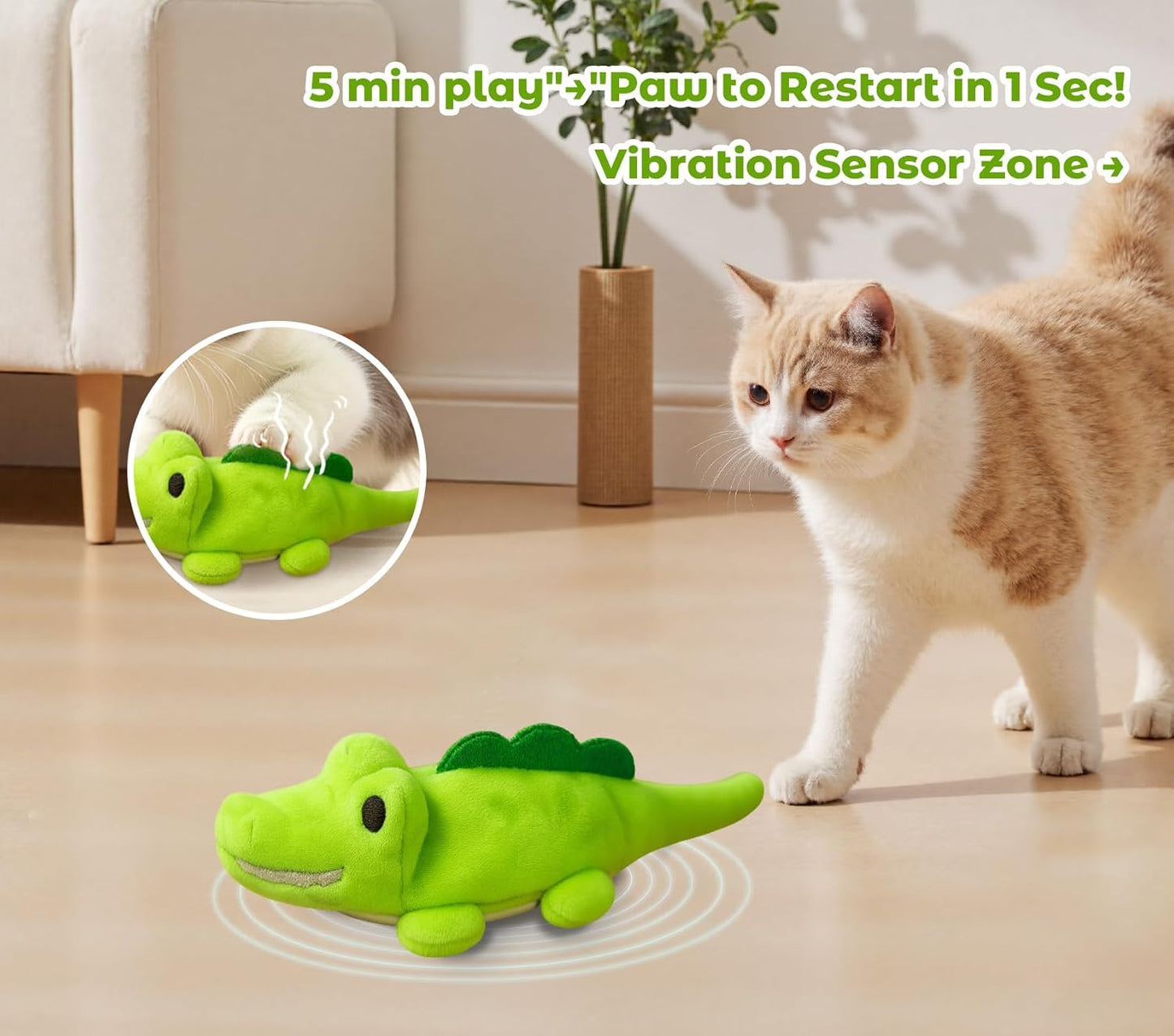 Manufacturer  Interactive Cat Toys for Indoor Cats - Self-Charging Croc Chase Toy with 360° Motion, Wagging Tail & Catnip, Automatic Exercise Toy for Bored Kittens/Adults(Short Plush)    Cat toy