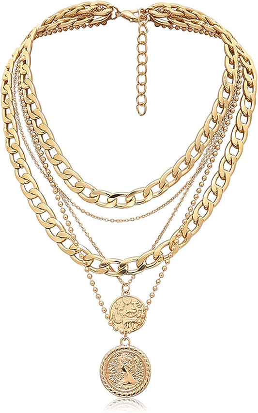 Manufacturer  MJartoria Gold Layered Necklaces for Women Trendy Retro Coin Pendant Necklace Dainty Chunky Chain Choker Necklaces for Jewelry Birthday Gifts  necklace