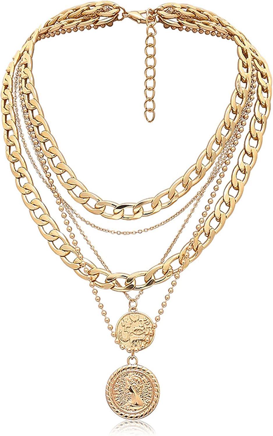 Manufacturer  MJartoria Gold Layered Necklaces for Women Trendy Retro Coin Pendant Necklace Dainty Chunky Chain Choker Necklaces for Jewelry Birthday Gifts  necklace