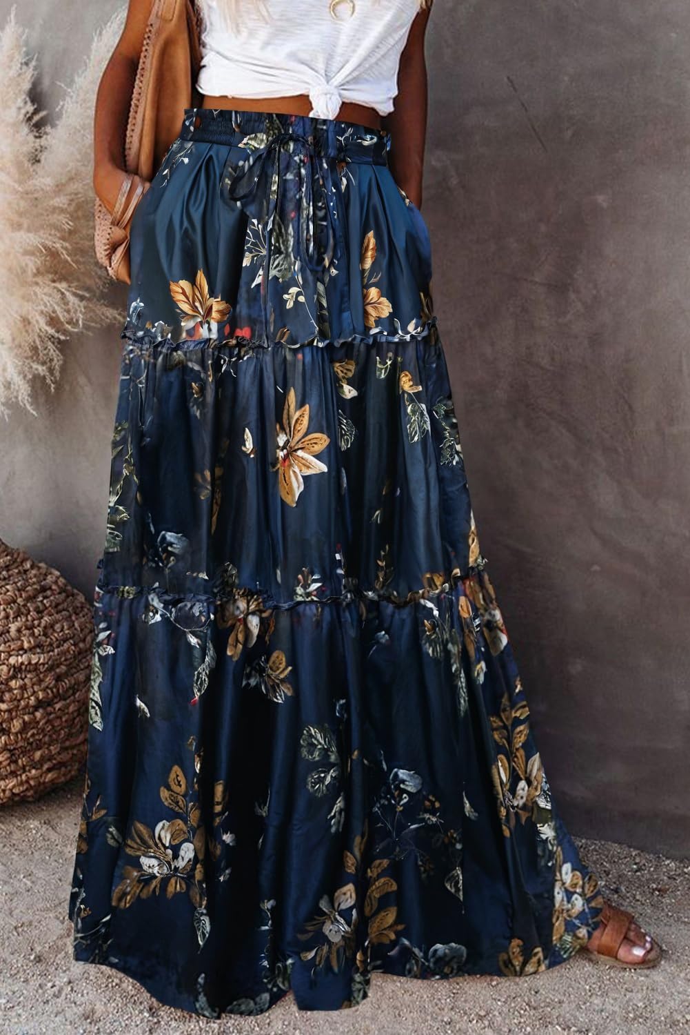 Manufacturer  EARKOHA Womens Casual High Waist Tie Paisley Print Long Maxi Skirt with Pockets skirts