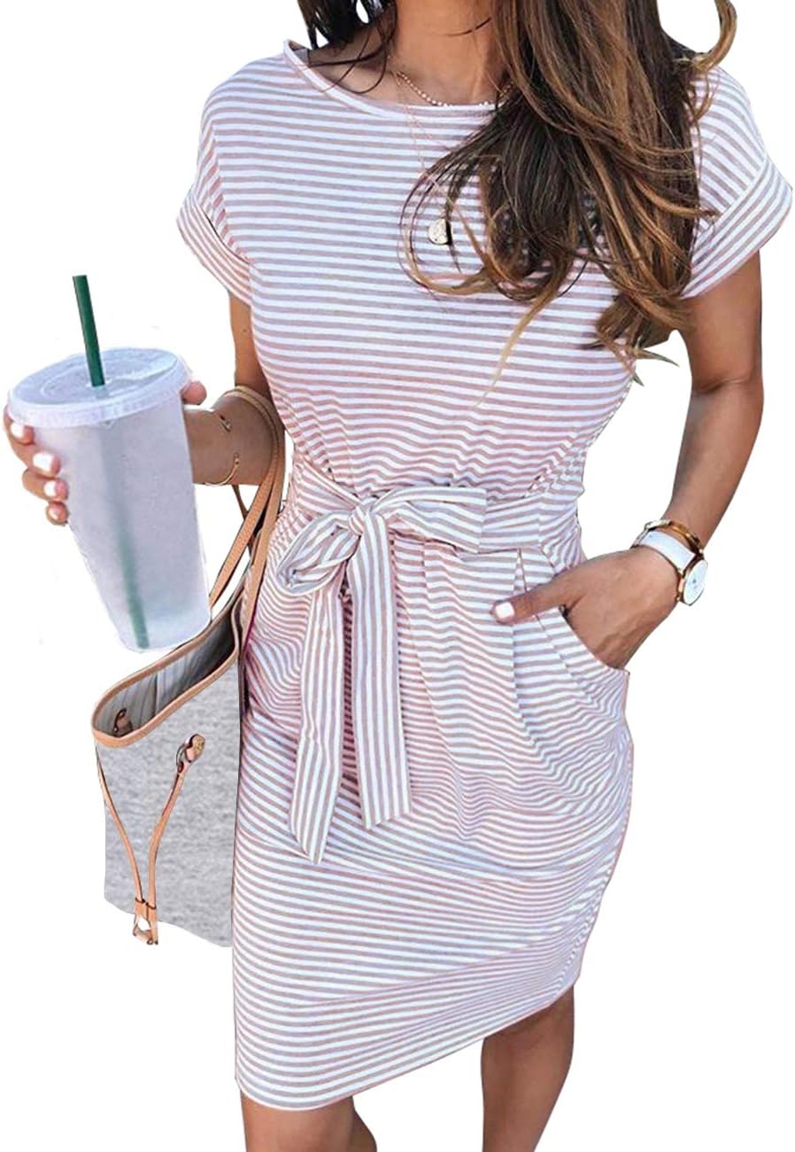Manufacturer  MEROKEETY Women's Summer Striped Short Sleeve T Shirt Dress Casual Tie Waist with Pockets dresses