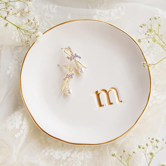 Manufacturer  COLLECTIVE HOME - Ceramic Jewelry Tray, Decorative Trinket Dish for Rings Earrings Necklaces Bracelet Watch Keys, Birthday Mother's Day Christmas Gift for Women, 4.75", White Surface (M)   rings