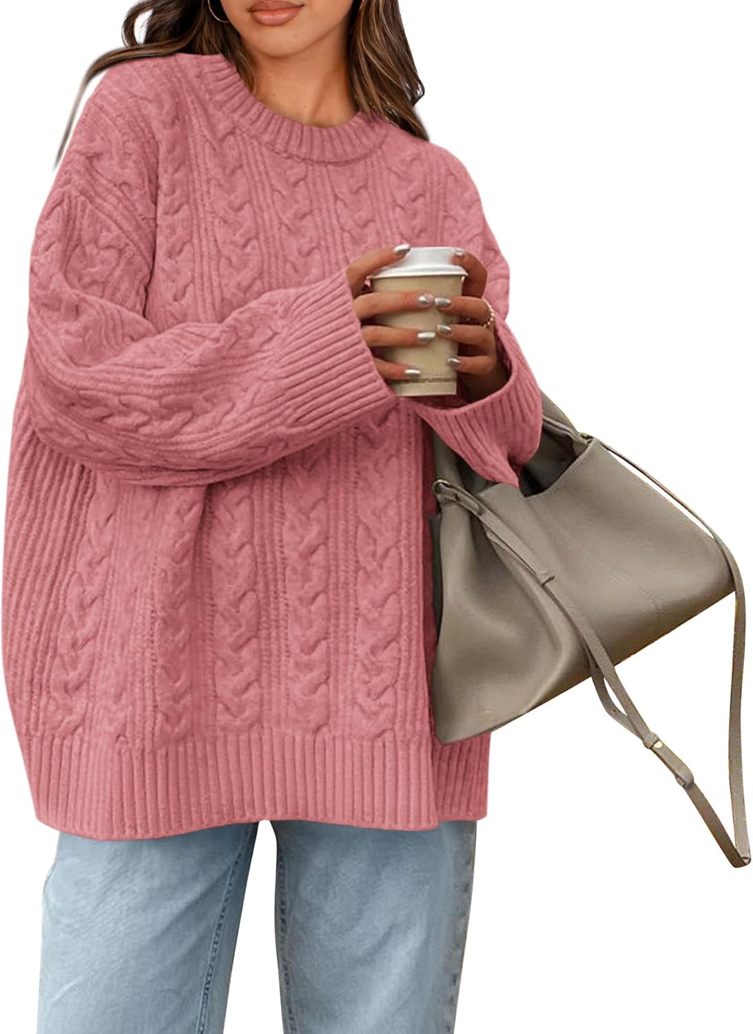 Manufacturer  Okiwam Women's Oversized Sweaters Crewneck Cable Knit Pullover Casual Loose Fall Outfits Fashion Clothes 2025   sweaters