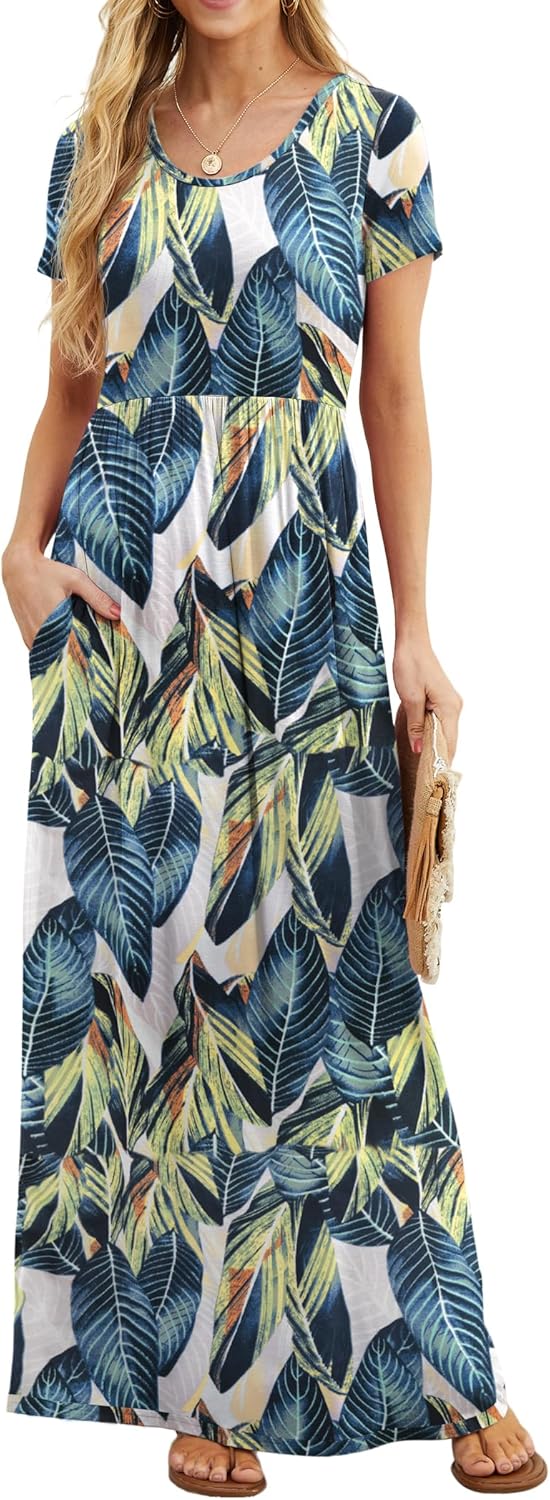 Manufacturer  GRECERELLE Women Summer Crew Neck Casual Short Sleeve Solid Floral Print Long Maxi Dress with Pockets dresses