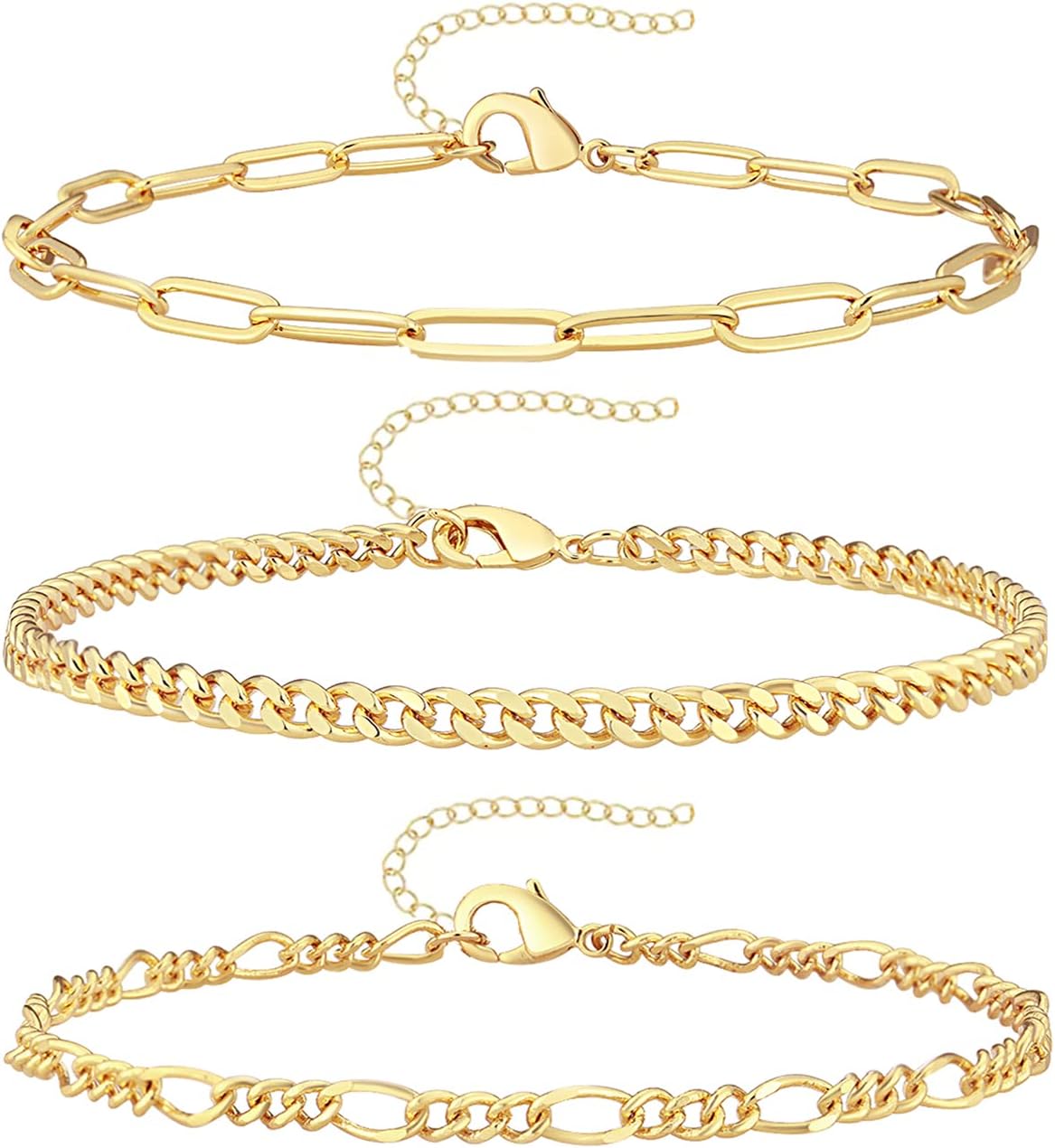 Manufacturer  Gold Bracelets for Women Trendy,14K Real Gold Plated Dainty Stackable Paperclip Cuban Link Chain Bracelets,Cuff Bracelets Jewelry Set Adjustable 7"+2"  bracelets