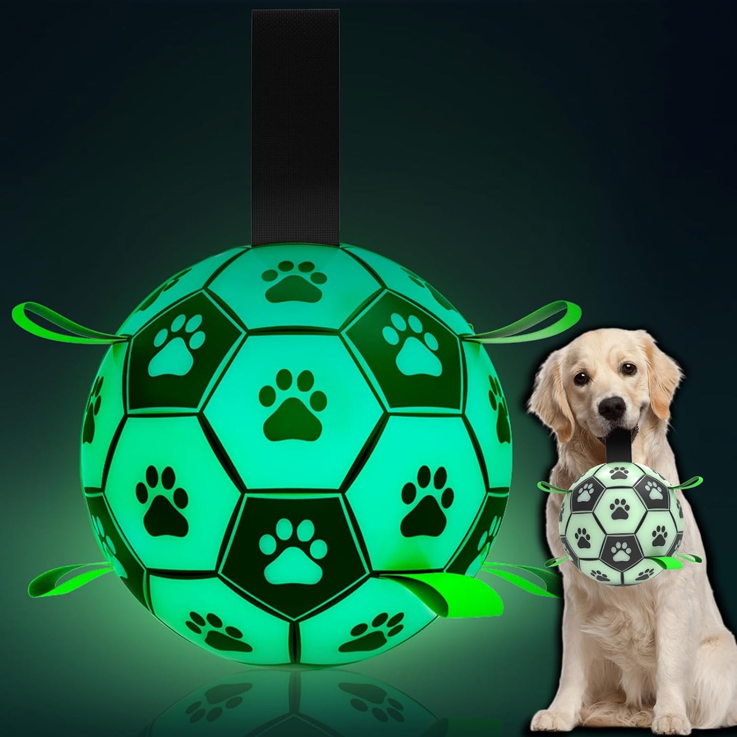 Manufacturer   QDAN Premium Dog Toys Balls, Dog Soccer Ball with Straps, Dog Birthday Gifts, Herding Ball, Durable Balls for Small Medium Pet, Puppy Outdoor Toy, Pet Training Soccer Ball, World Cup Soccer (6 Inch)    Dog toy