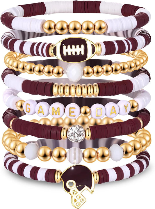 Manufacturer  Game Day Bracelets for Women - Red, Black, Blue Heishi Clay Beaded Stretch Bracelets - Stackable Sports Charm Bracelet Bangles - Football Mom Accessories & Outfits Jewelry Gifts  bracelets