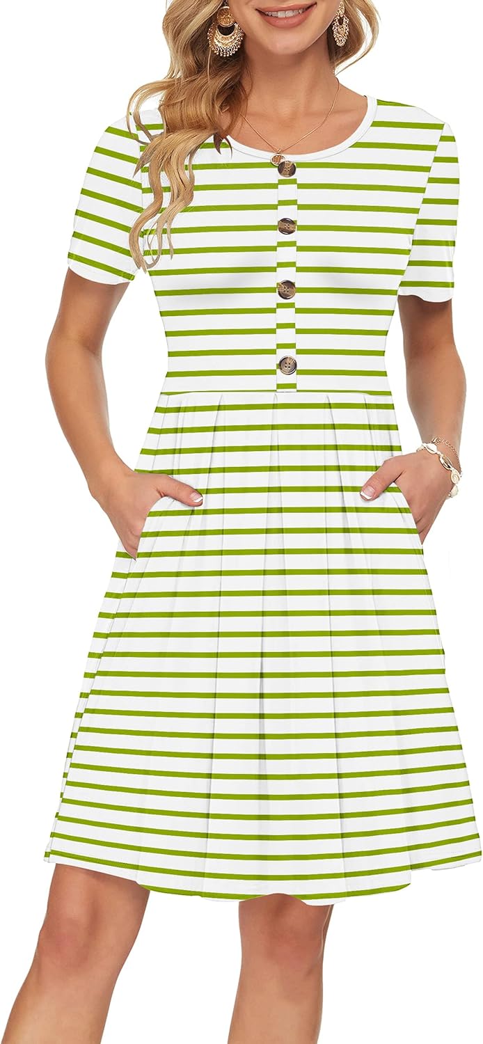 Manufacturer  AUSELILY Women's Short Sleeve Summer Dress Pleated Button Down Knee Length Dresses with Pockets New dresses