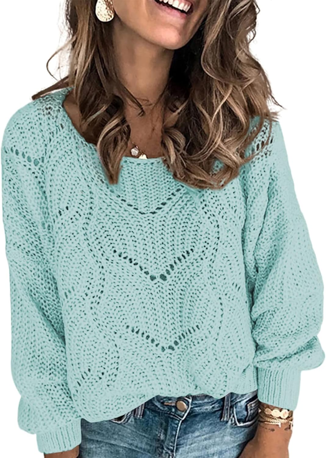 Manufacturer  Dokotoo Womens Sweaters  Crewneck Cute Elegant Soft Long Sleeve Hollow Cable Knit Pullover Tops   sweaters