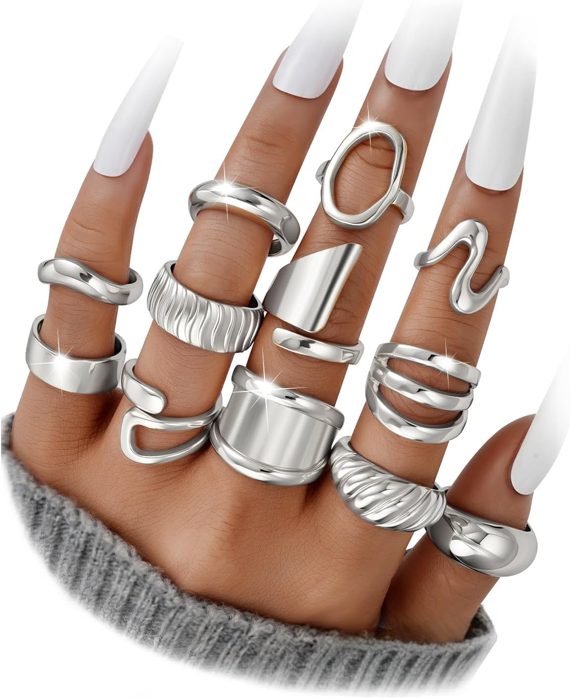Manufacturer  12 PCS Chunky Gold Stackable Rings for Women Non Tarnish, 18K Gold Plated Statement Open Stacking Rings, Knuckle Band Ring Set   rings