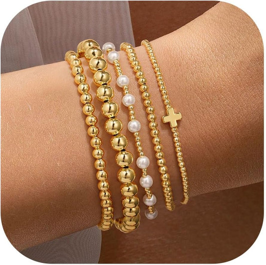 Manufacturer  Yoosteel Gold Beaded Bracelets Set for Women, 14K Gold Plated Dainty Round Bead Ball Pearl Cross Bracelet for Women Simplicity Stackable Jewelry Gifts  bracelets