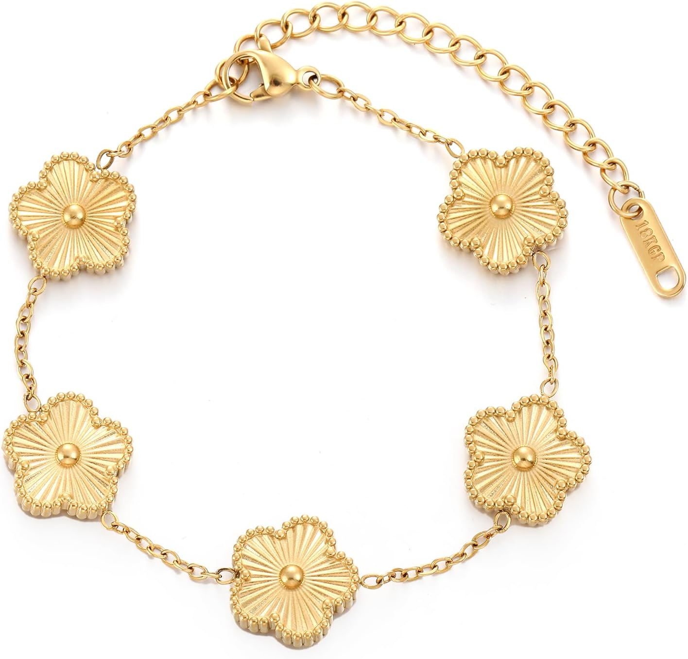 Manufacturer  TICVSS Four Leaf Clover Bracelet for Women 18K Gold Plated Stainless Steel Lucky 4 Leaf Gold Link Bracelet Jewelry Gift for Women  bracelets
