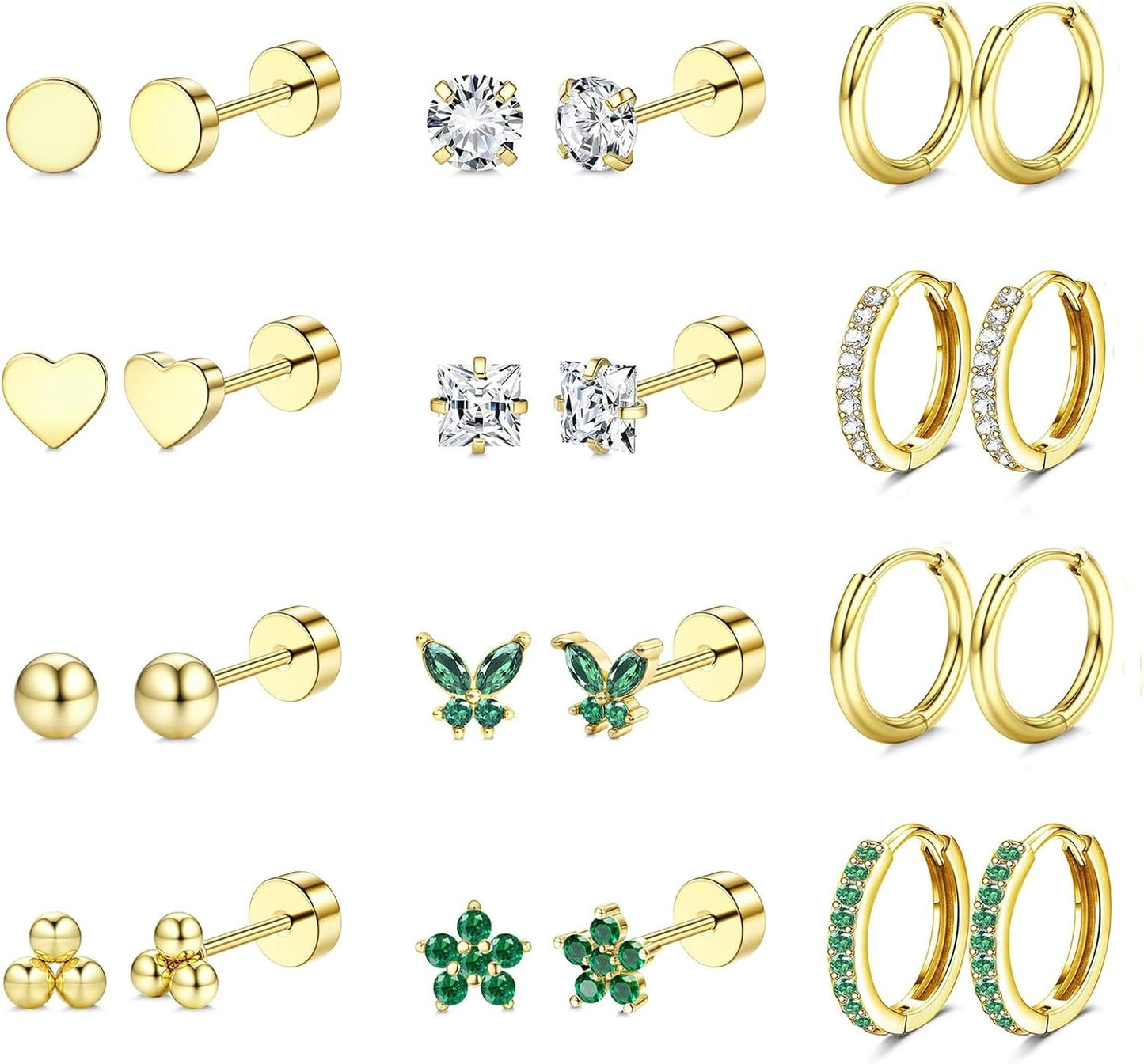 Manufacturer  Jstyle Hypoallergenic 14K Gold Plated Flat Back Earrings for Women Men Surgical Stainless Steel Earrings for Sensitive Ears Small Stud Hoop Cartilage Earring Stack Set for Multiple Piercing Jewelry  earring