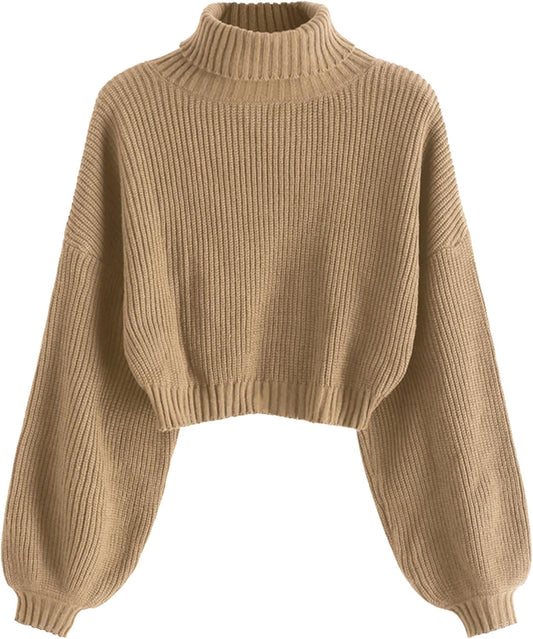 Manufacturer  ZAFUL Women's Cropped Turtleneck Sweater Lantern Sleeve Ribbed Knit Pullover Sweater Jumper   sweaters