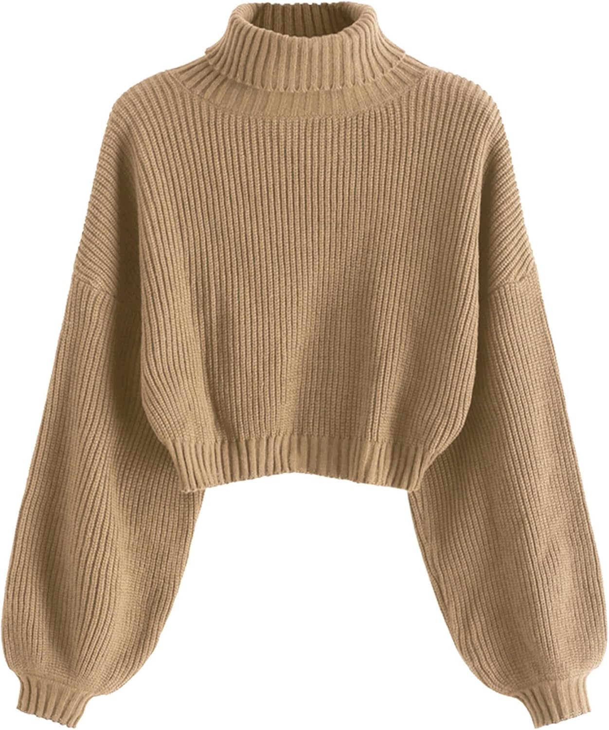 Manufacturer  ZAFUL Women's Cropped Turtleneck Sweater Lantern Sleeve Ribbed Knit Pullover Sweater Jumper   sweaters