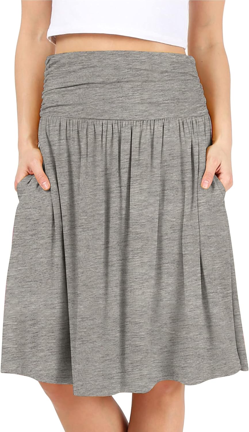 Manufacturer  Simlu Skirts for Women Regular and Plus Size Skirt with Pockets Below The Knee Length Ruched Flowy Midi Skirts