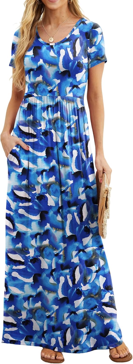 Manufacturer  GRECERELLE Women Summer Crew Neck Casual Short Sleeve Solid Floral Print Long Maxi Dress with Pockets dresses