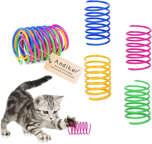 Manufacturer  Andiker Interactive Cat Spiral Creative Spring Toy to Kill Time and Keep Fit, Sturdy and Heavy Plastic for Swatting, Biting, Hunting Kitten Toys, Colorful, 12 pcs    Cat toy