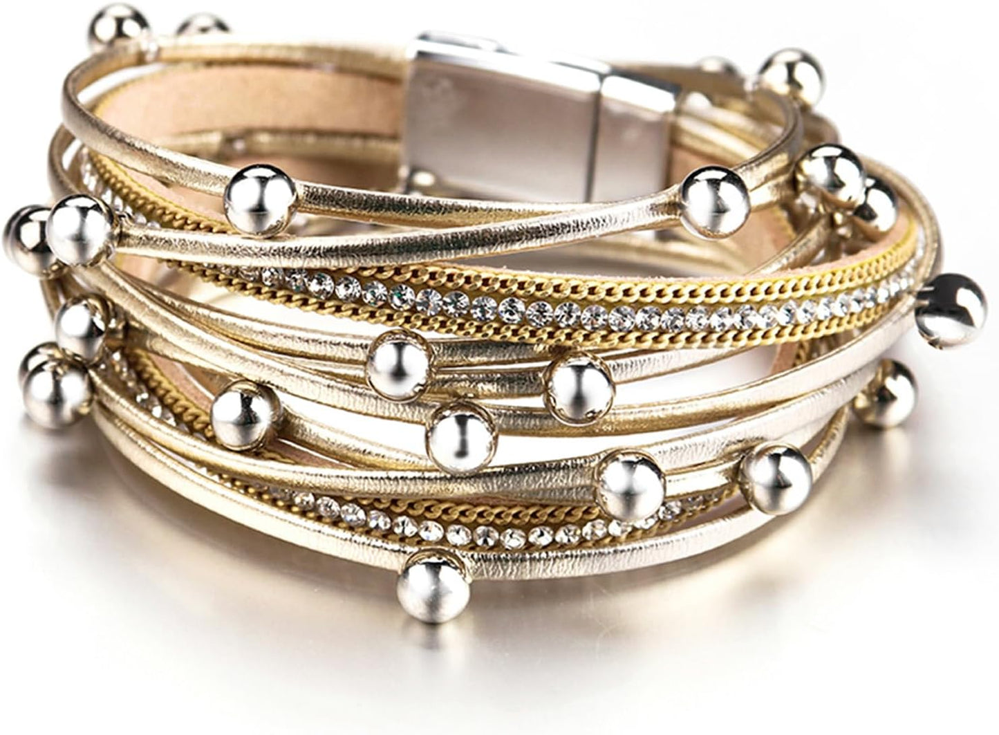 Manufacturer  Fesciory Leather Wrap Bracelets for Women, Boho Leopard Multi-Layer Crystal Beads Cuff Bracelet Jewelry  bracelets