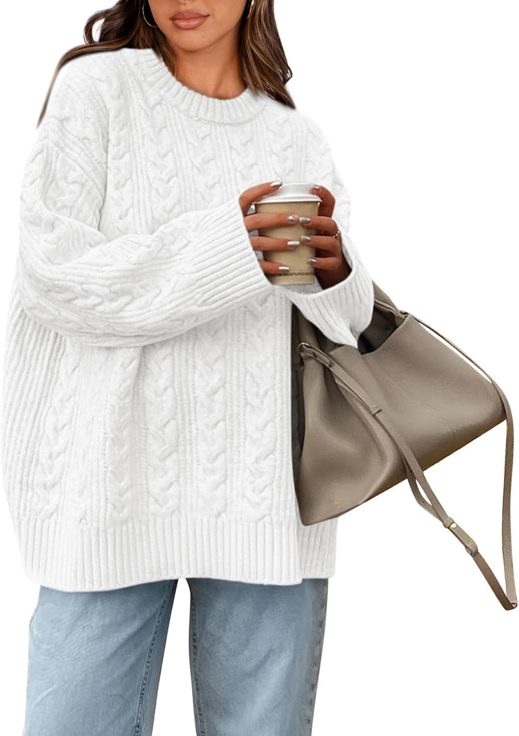 Manufacturer  Okiwam Women's Oversized Sweaters Crewneck Cable Knit Pullover Casual Loose Fall Outfits Fashion Clothes 2025   sweaters