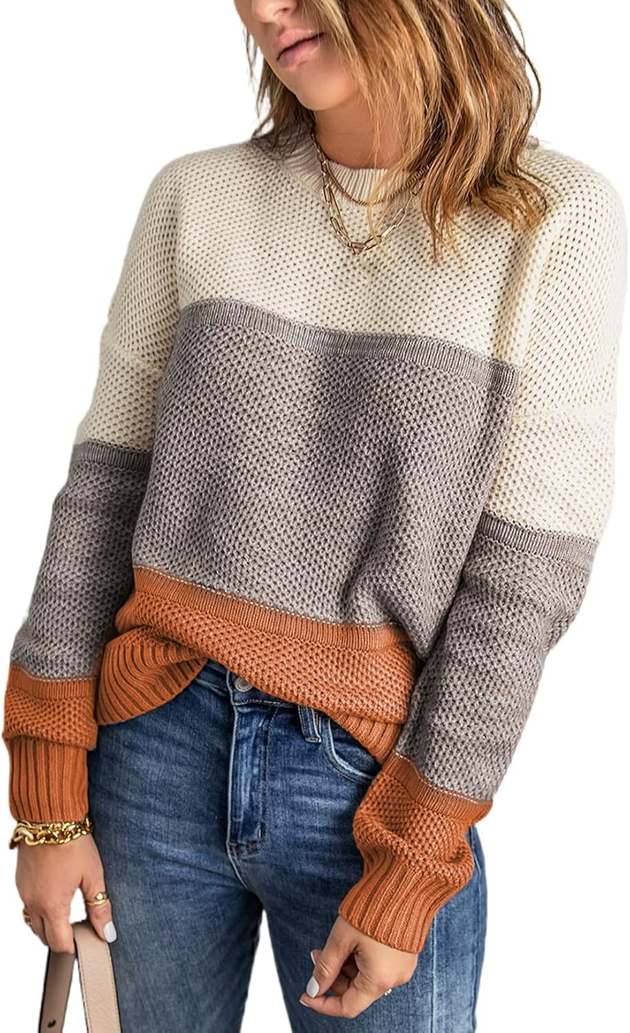 Manufacturer  Dokotoo Womens Color Block Sweaters Long Sleeve Crewneck Pullover Knit Jumper Tops   sweaters