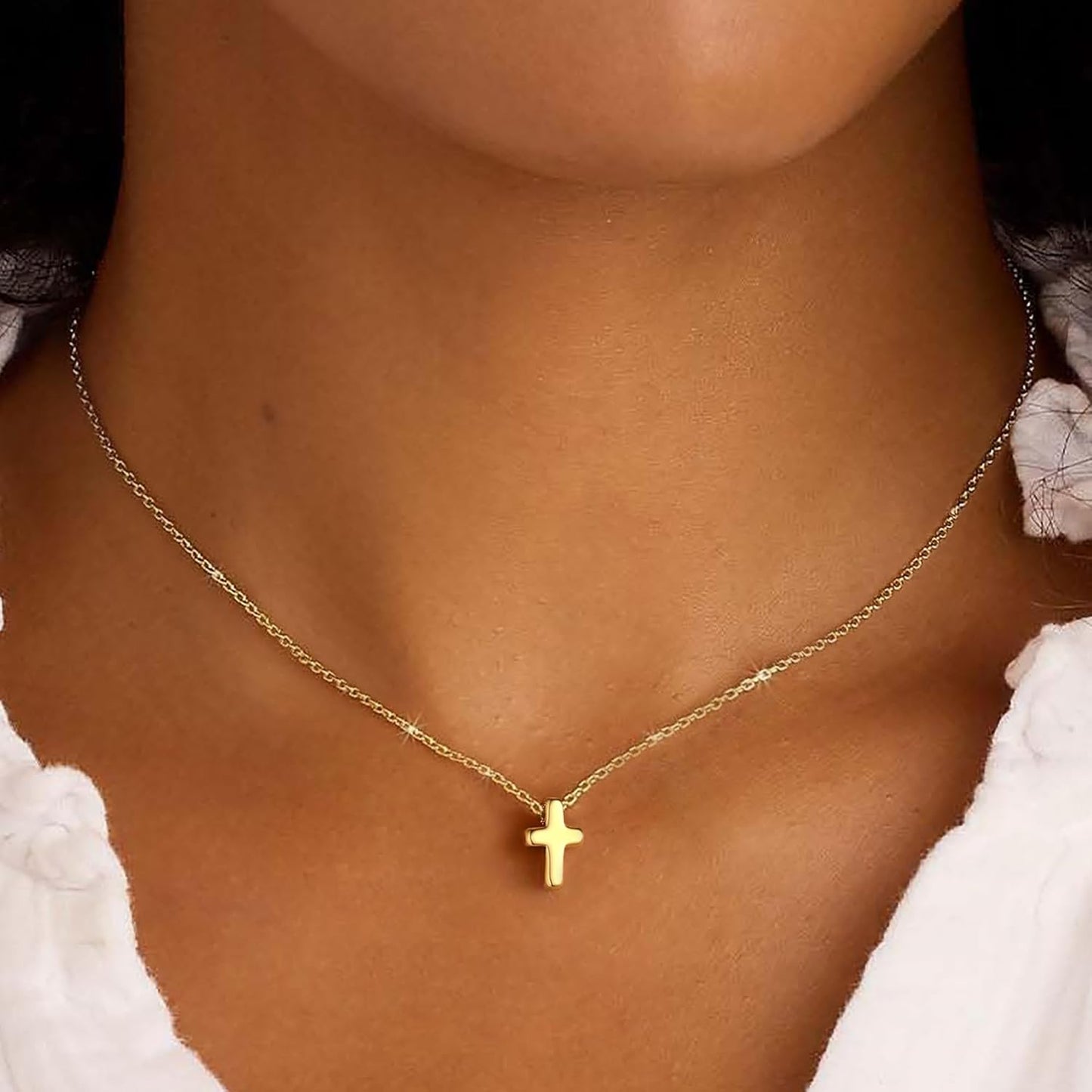 Manufacturer  M MOOHAM Cross Necklace for Women - Dainty Cute Bubble 3D Cross Pendant Necklace Sideways Cross Choker Layered 14K Real Gold Plated Cross Necklace Gifts for Women Girls  necklace