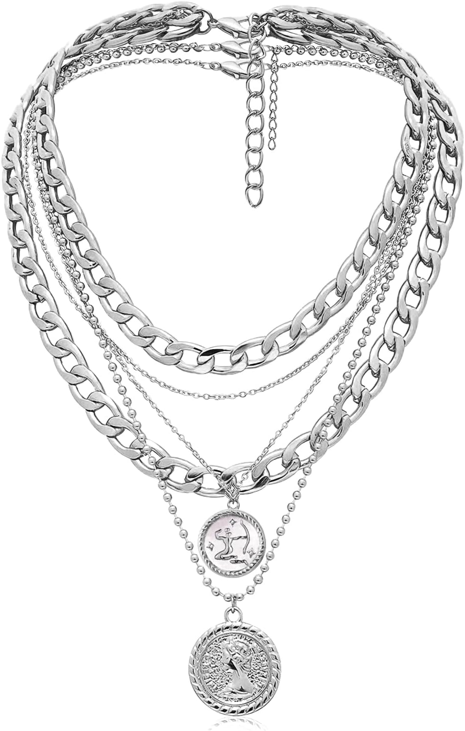 Manufacturer  MJartoria Gold Layered Necklaces for Women Trendy Retro Coin Pendant Necklace Dainty Chunky Chain Choker Necklaces for Jewelry Birthday Gifts  necklace