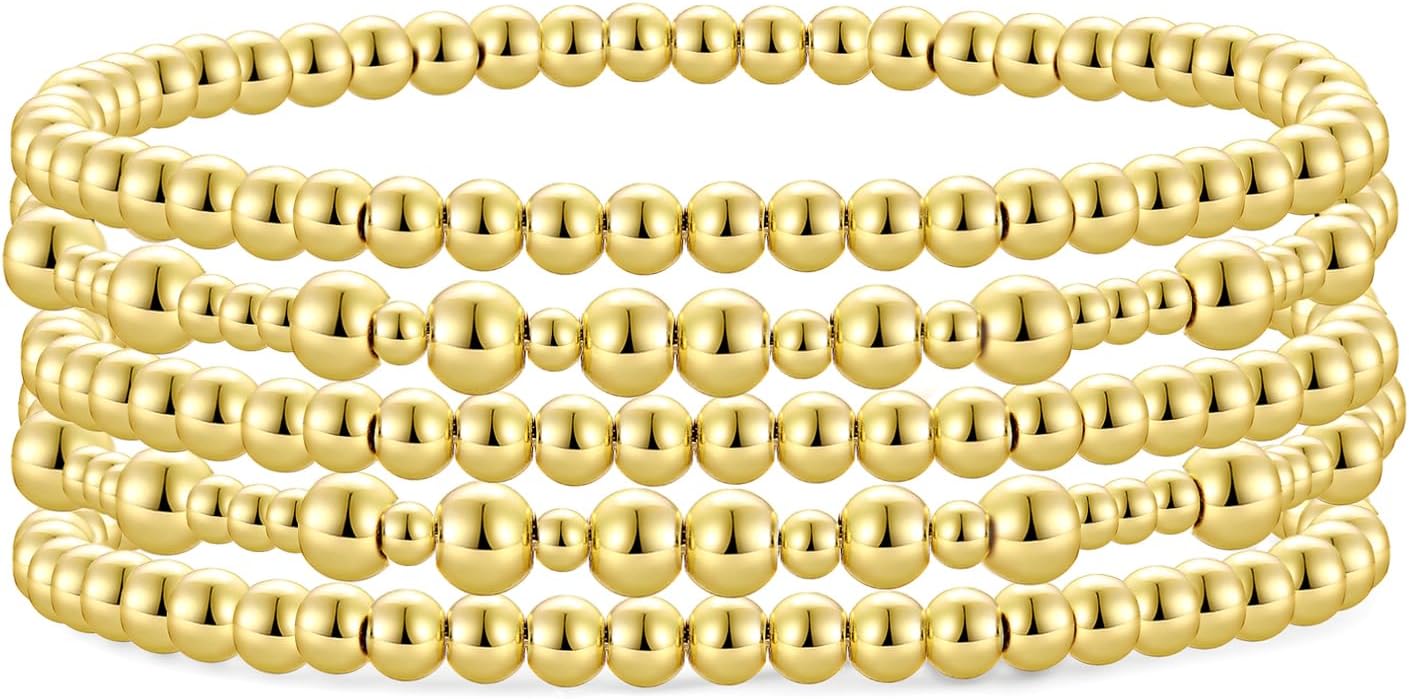 Manufacturer  Badu Gold Plate Bead Bracelet for Women 14K Gold Plated Bead Ball Bracelet Stretchable Elastic Hypoallergenic Bohemian Stackable  bracelets