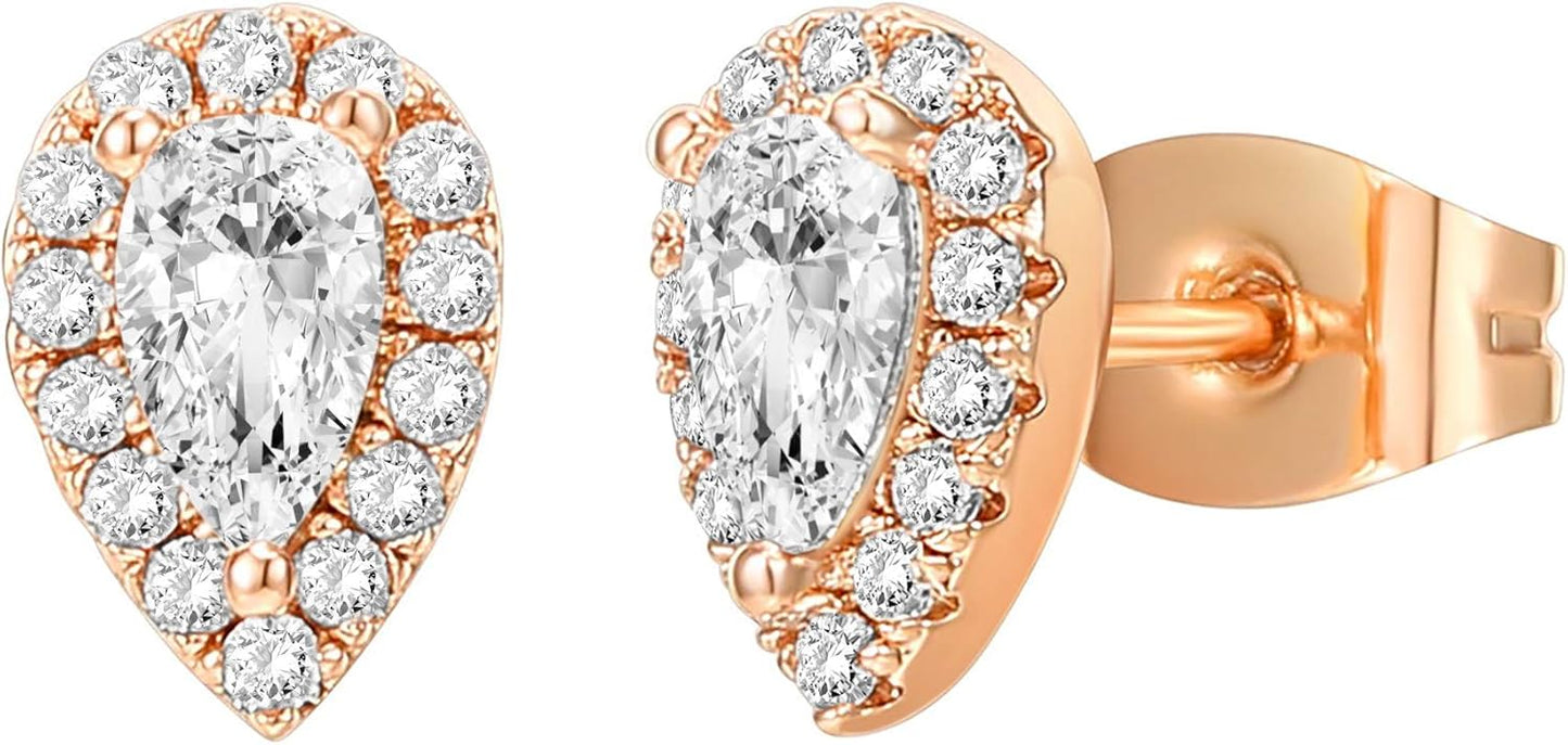 Manufacturer  PAVOI 14K Gold Plated Sterling Silver Post Brilliant Round Faux Diamond Halo Earrings - Premium Cubic Zirconia in Rose, White, and Yellow Gold  earring